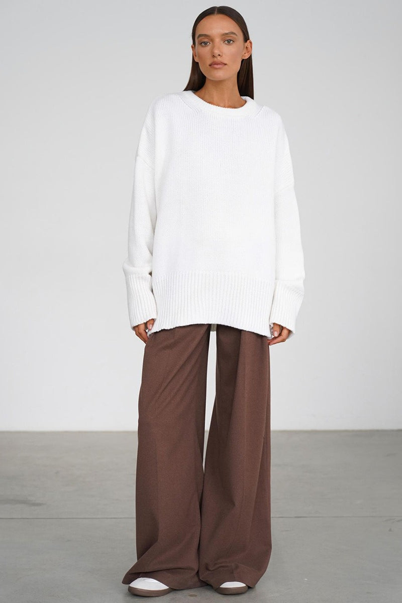 Classic Solid Crew Neck Relaxed Knit Sweater