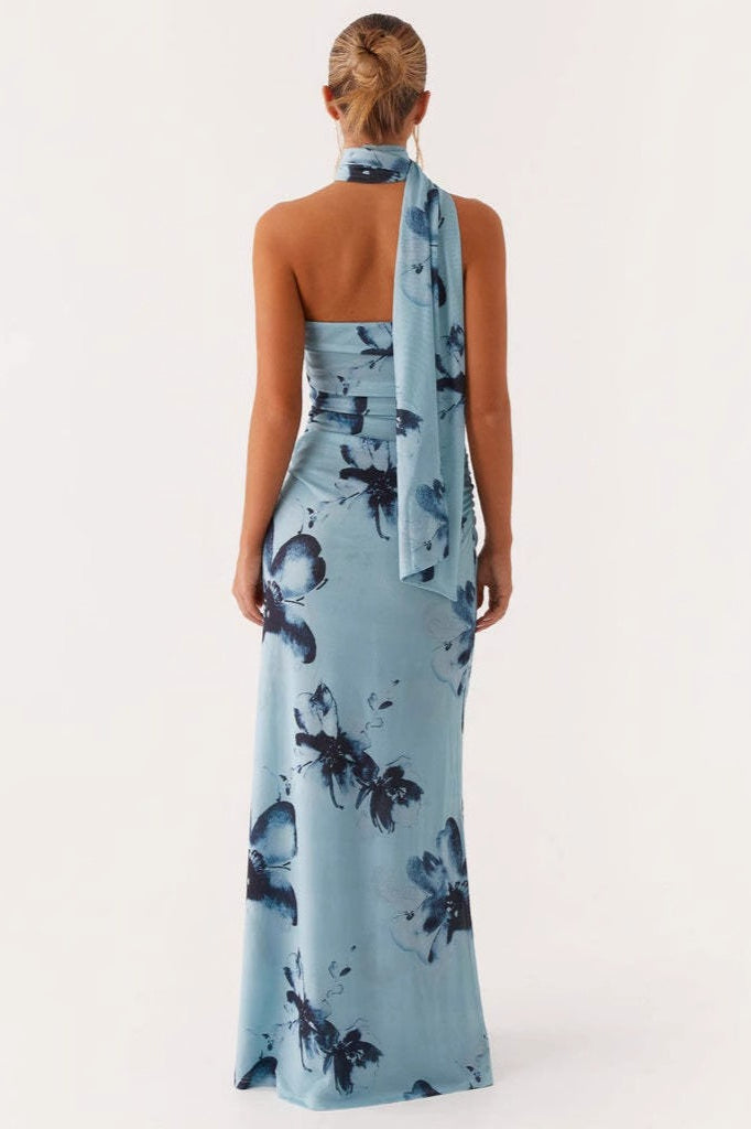Tie Dye Mesh Spaghetti Strap Maxi Party Dress
