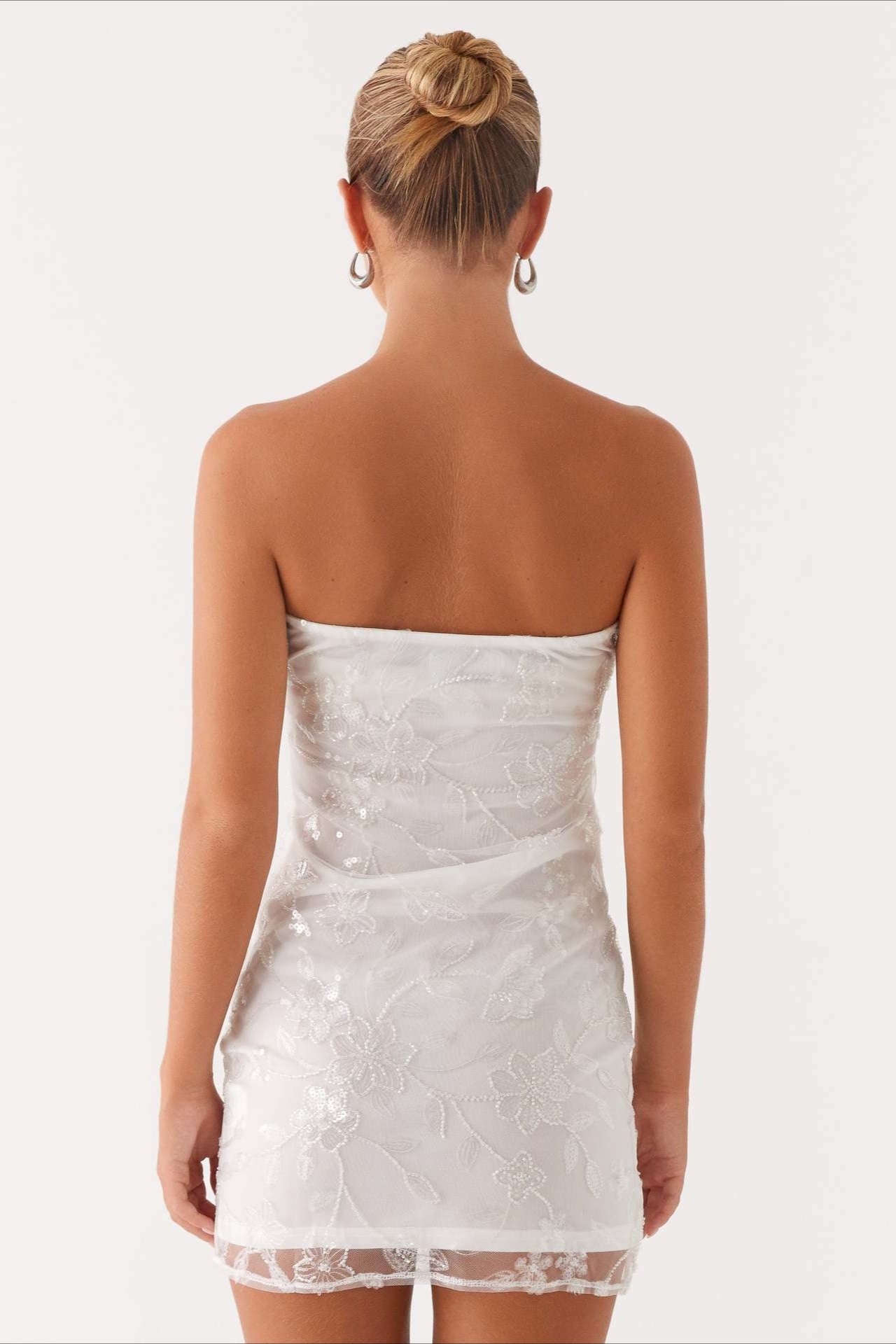 Strapless Sequin Floral Embroidered Mesh Bodycon Mini Dress 15