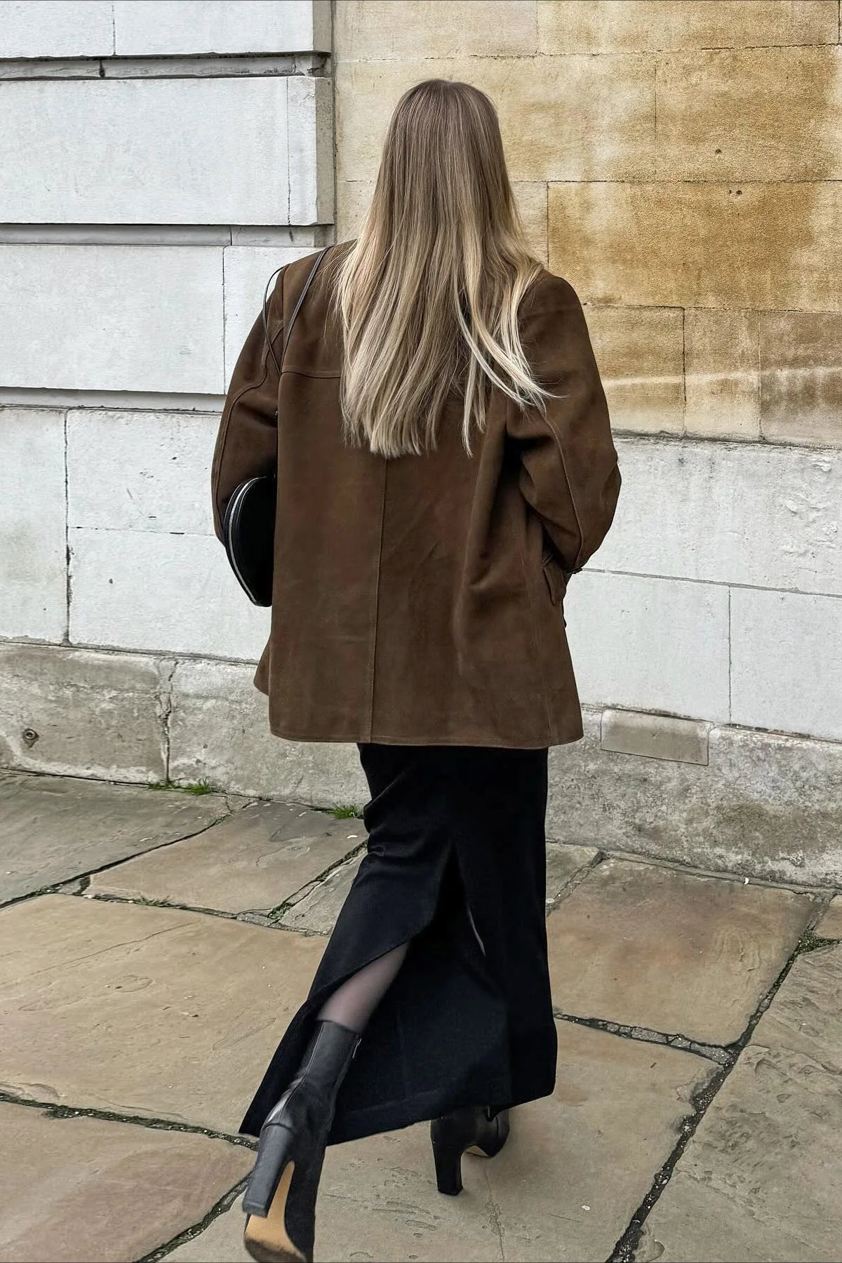 Brown SingleBreasted Suede Blazer
