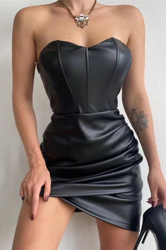 Strapless Pu Bodycon Mini Dress 2