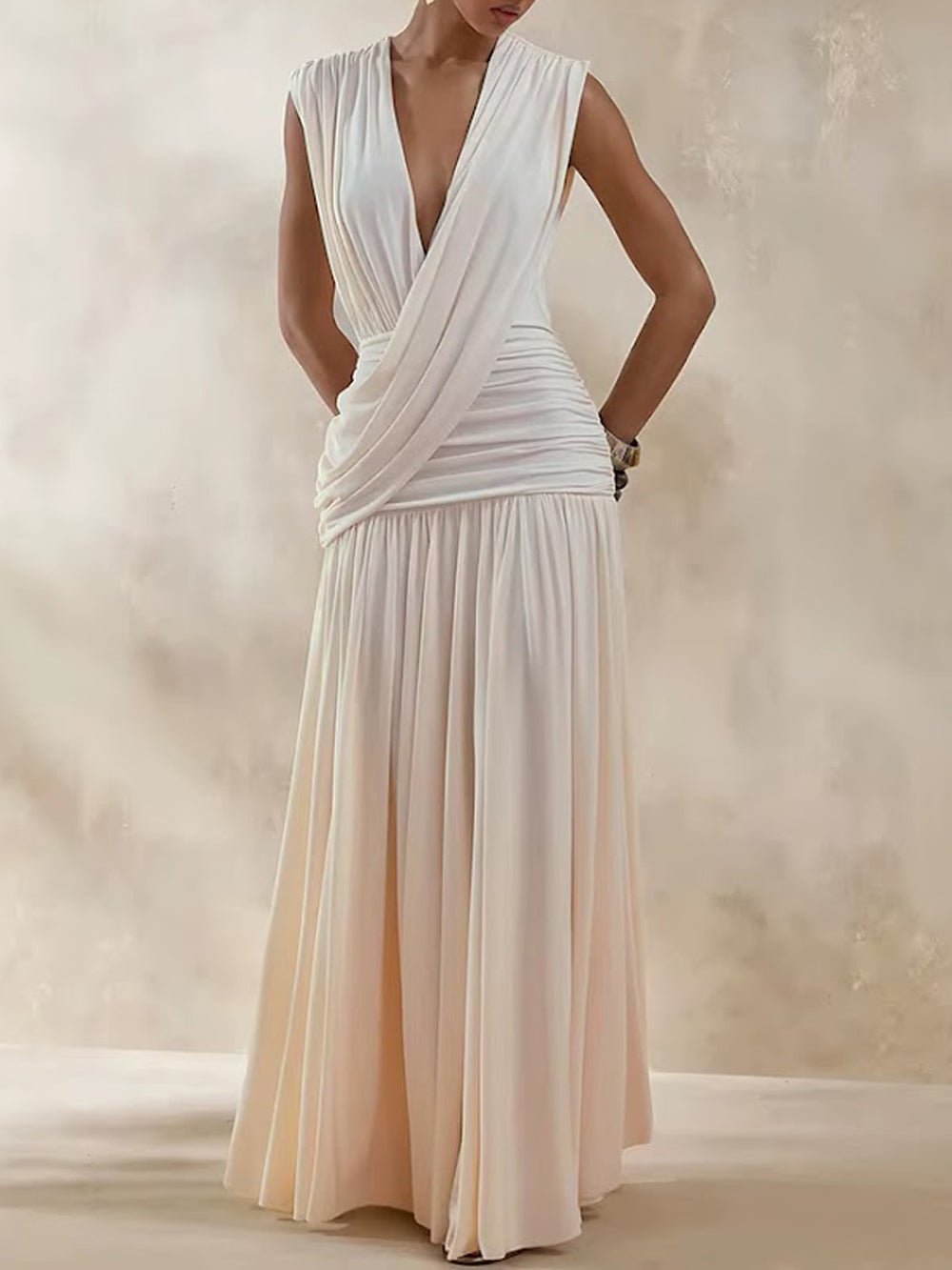 Alessia Ruched Plunge Maxi Dress