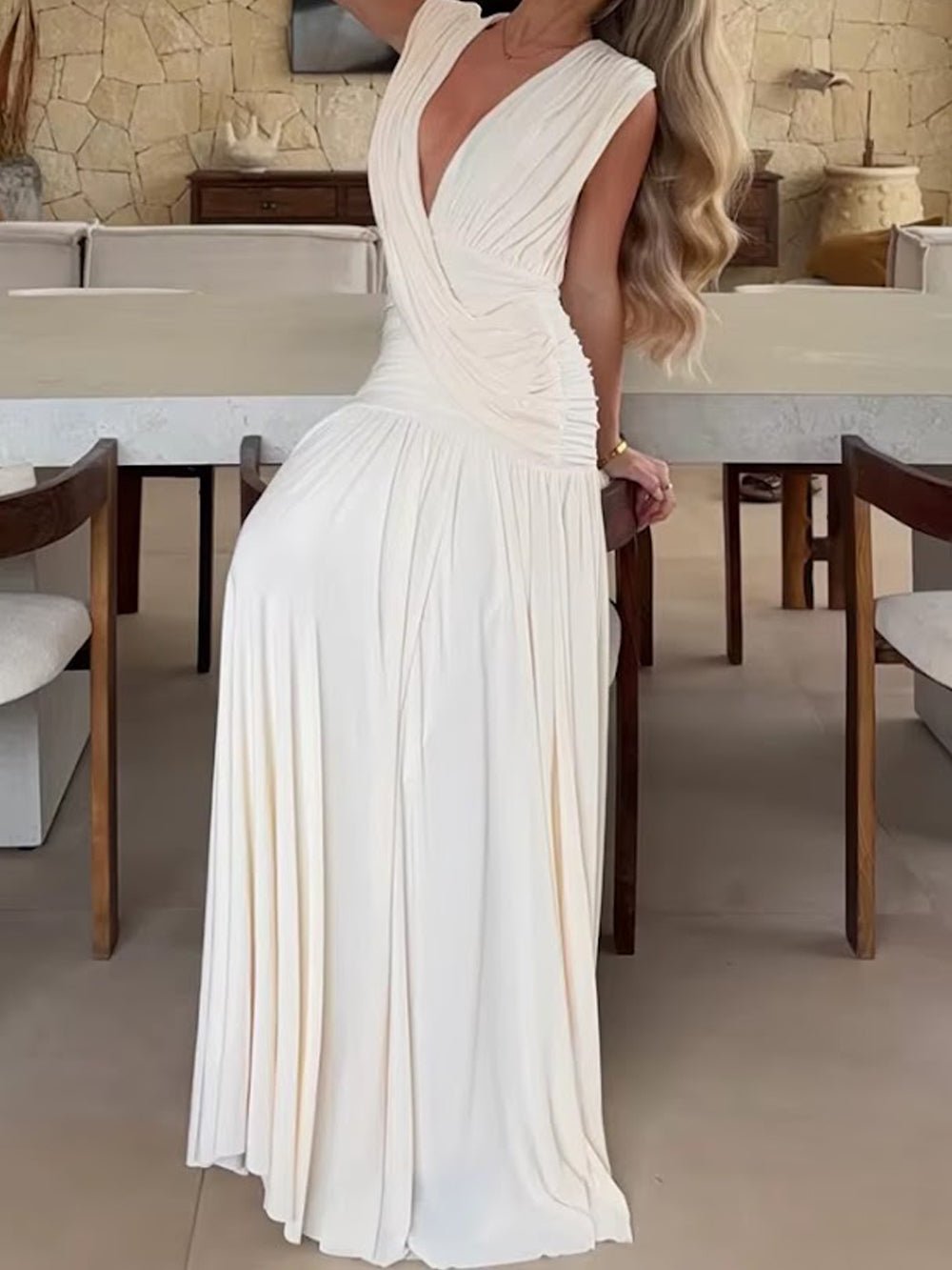 Alessia Ruched Plunge Maxi Dress
