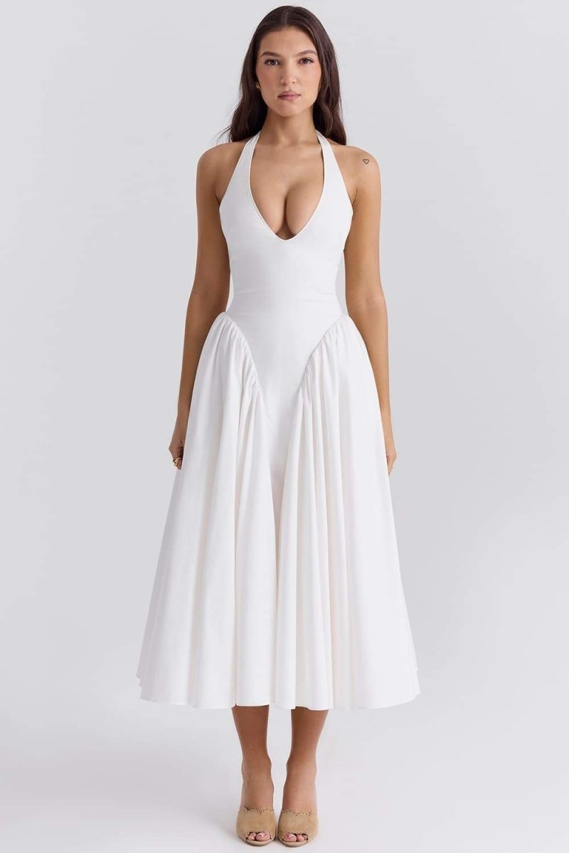 Zuleyka Exclusive Halter Neck Midi Dress with Open Back Premium Wardrobe Essential