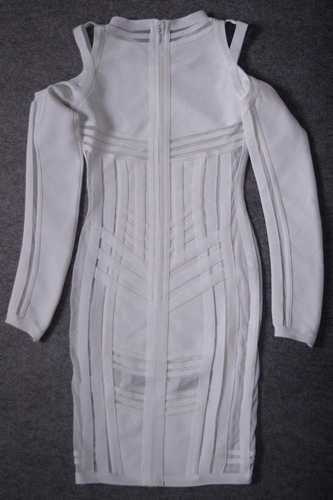 Amelia Long Sleeve Bandage Dress - White Pearl (Sale)