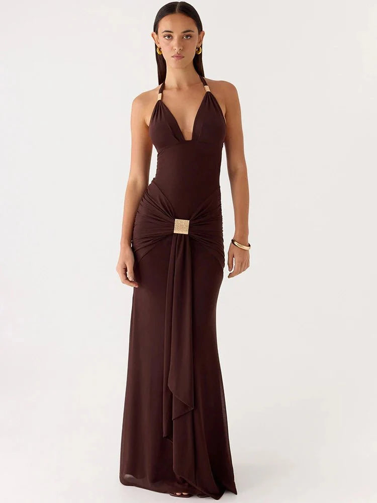 Amelie Draped Halter Maxi Dress - Fashion Pov