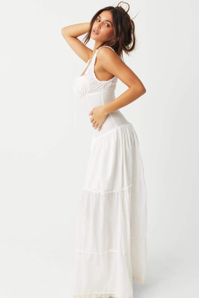 Julia Aesthetic Semi Sheer Maxi Dress with Ruffles Chic Silhouette Collection
