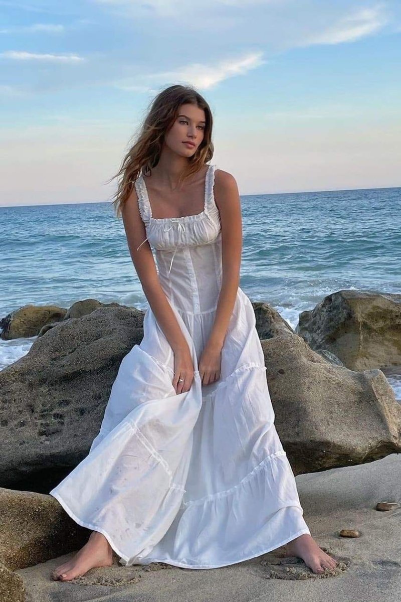 Julia Aesthetic Semi Sheer Maxi Dress with Ruffles Chic Silhouette Collection