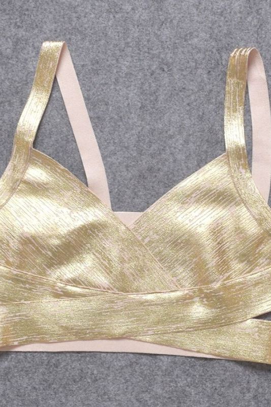 Ang Bandage Leather Crop Top - Gold