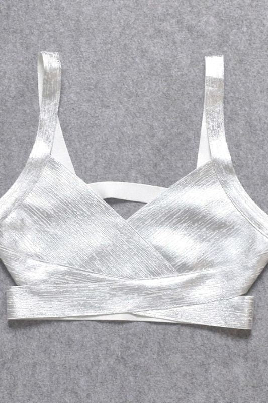 Ang Bandage Leather Crop Top - Silver