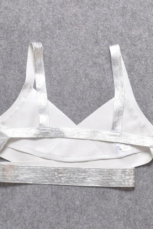 Ang Bandage Leather Crop Top - Silver