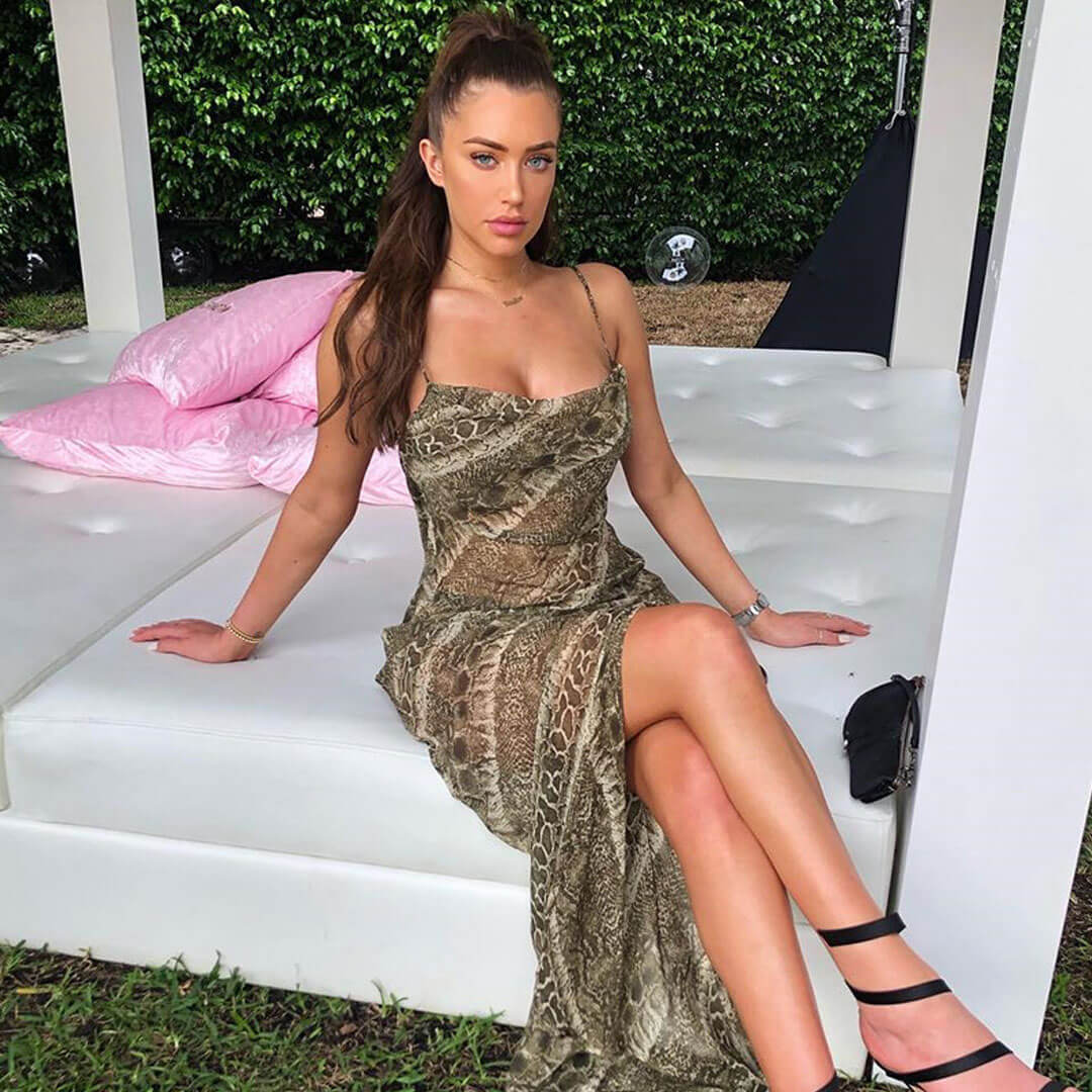Snake Spaghetti Strap Snake Print Cowl Neck Sheer High Slit Slip Maxi Dress