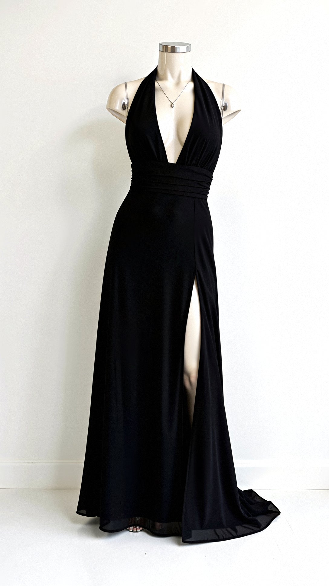 Waleska Elevated Maxi Halter Dress V Neck and Slit Chic Silhouette Collection