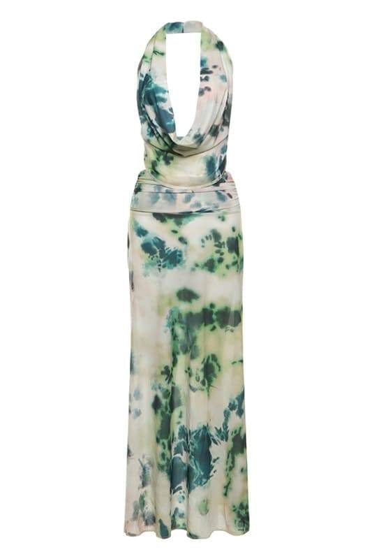 Petra Minimalist Printed Halterneck Maxi Dress Premium Wardrobe Essential