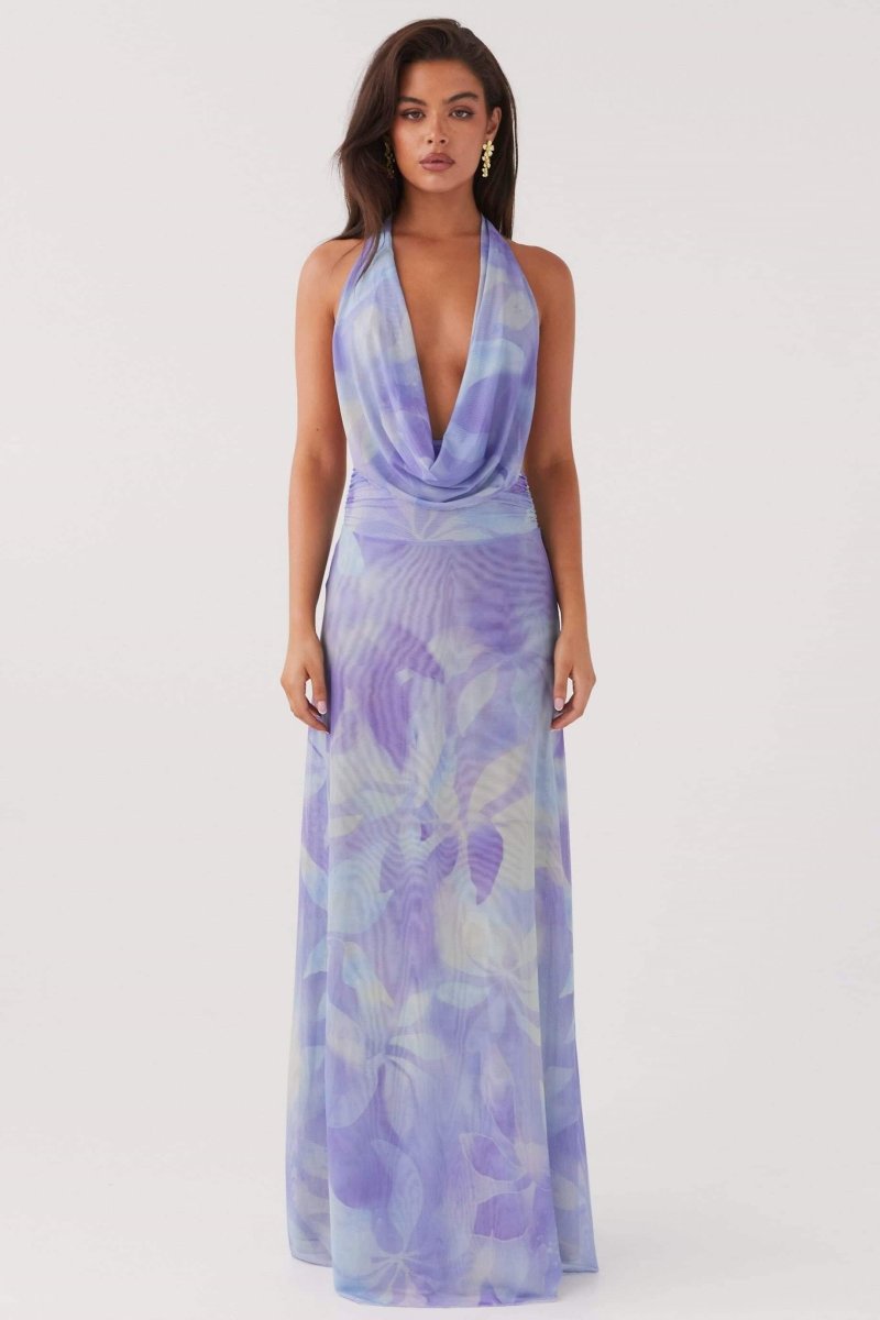 Marta Elevated Printed Halterneck Maxi Dress Evening Wear Edit