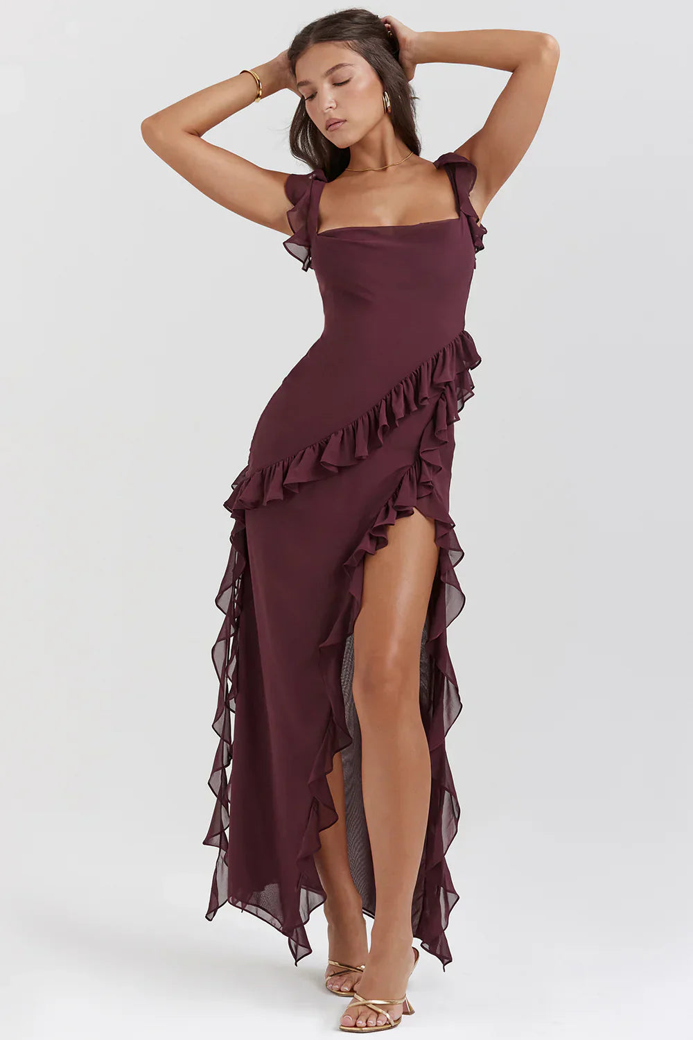 High Slit Ribbon Suspender Dress