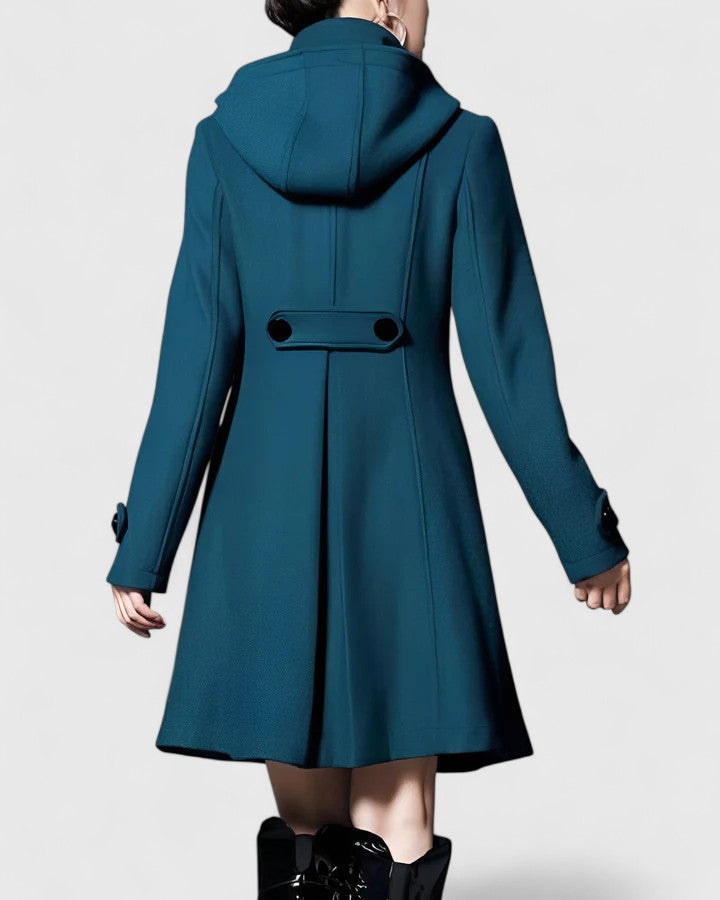 Hooded Double-Breasted Button Wool Pocket Swing Coat