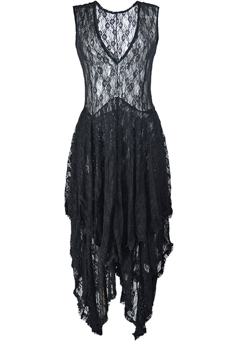 Black Scoop Neck Lace Illusion Cap Sleeve Tiered Ruffle A-Line Maxi Dress 3