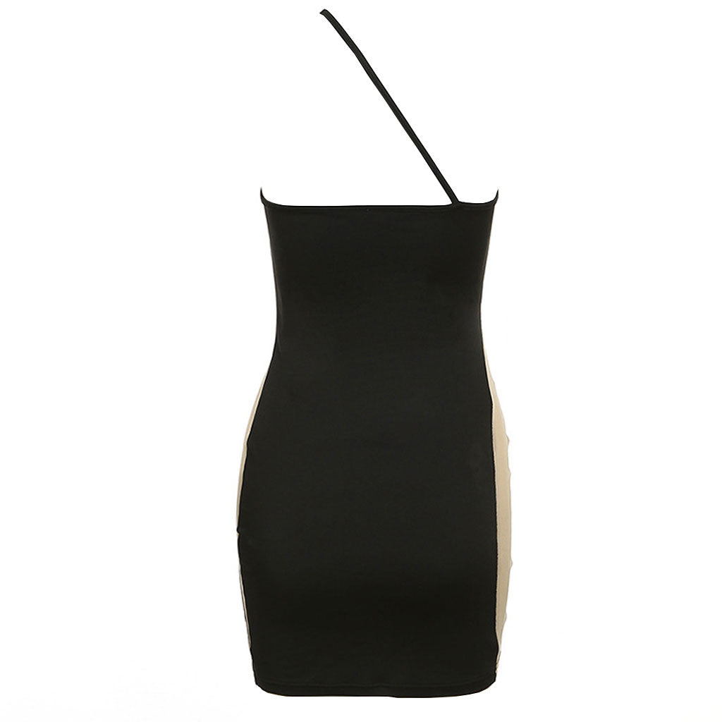 Black Asymmetric Strap Mesh Panel Cutout Bodycon Mini Dress