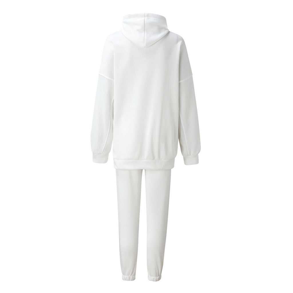 White Drop Shoulder Long Sleeve Hoodie Jogger Matching Set