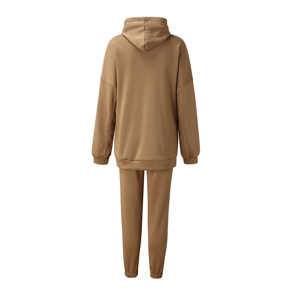 Coffee Drop Shoulder Long Sleeve Hoodie Jogger Matching Set