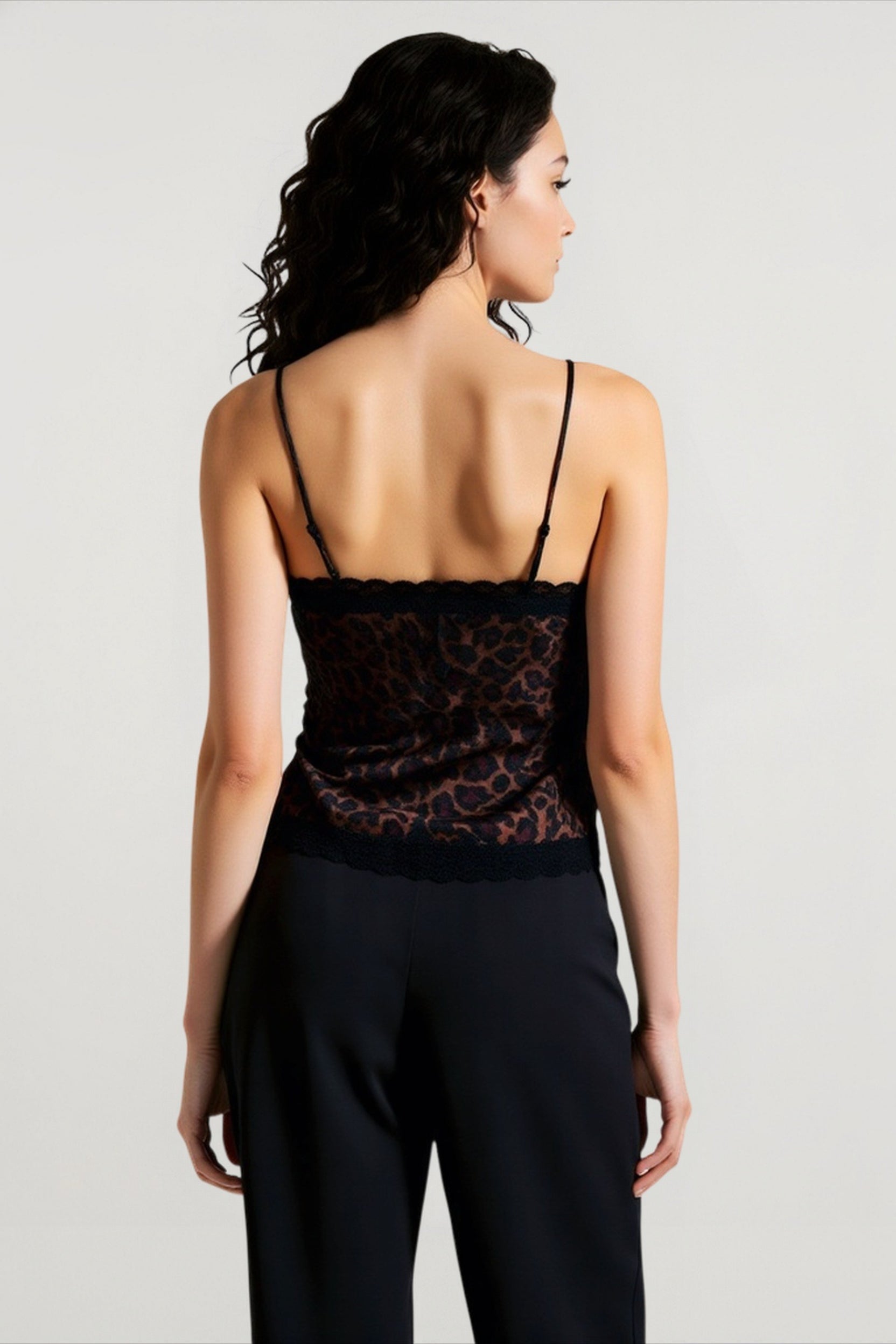 Leopard lace v neck cami top
