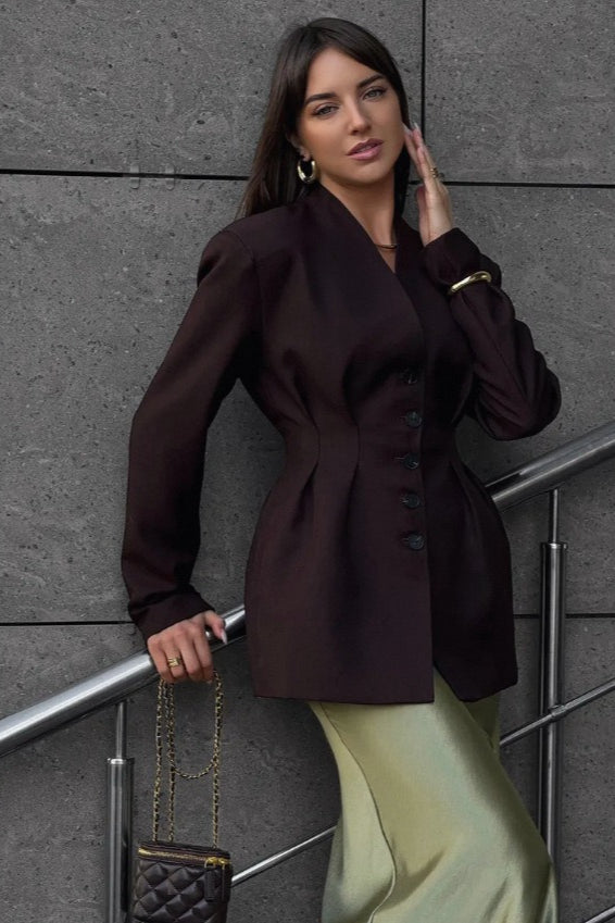 Elegant SingleButton Draped Blazer