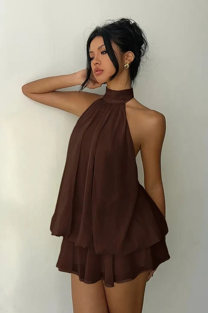 Backless Halter Tie Waist Ruffled Bodycon Mini Dress 4