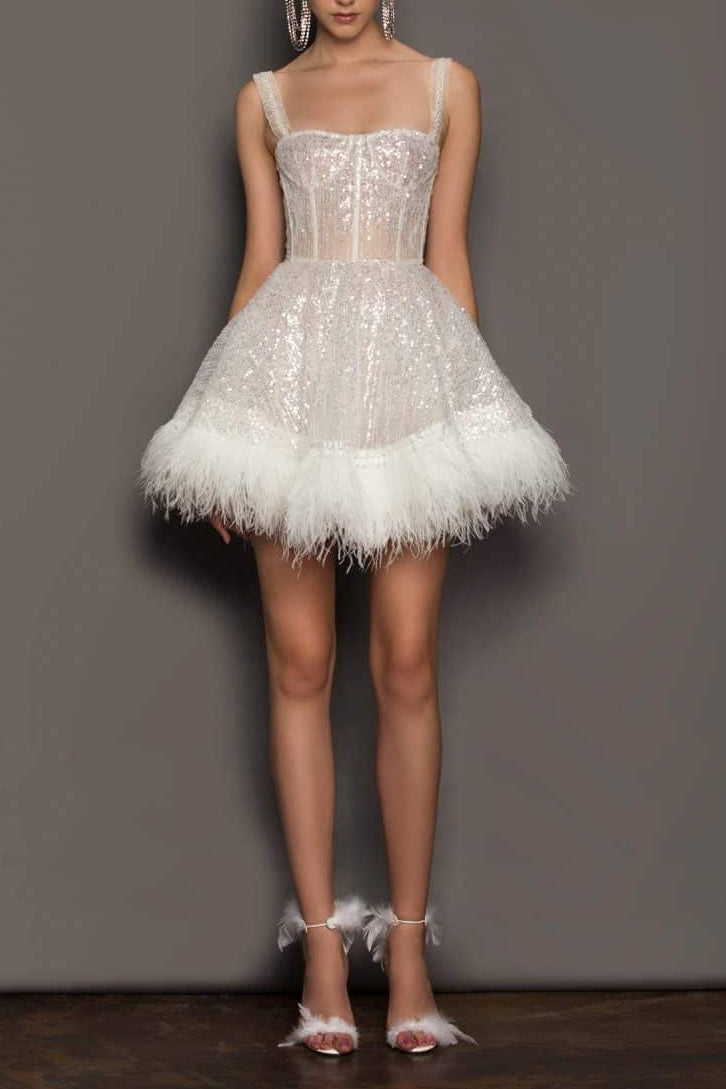 Strapless Feather Sequin Party Slip Dress