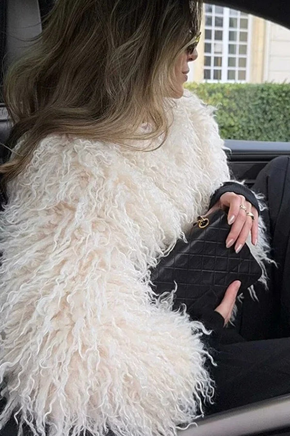 White Faux Fur Lapel Coat