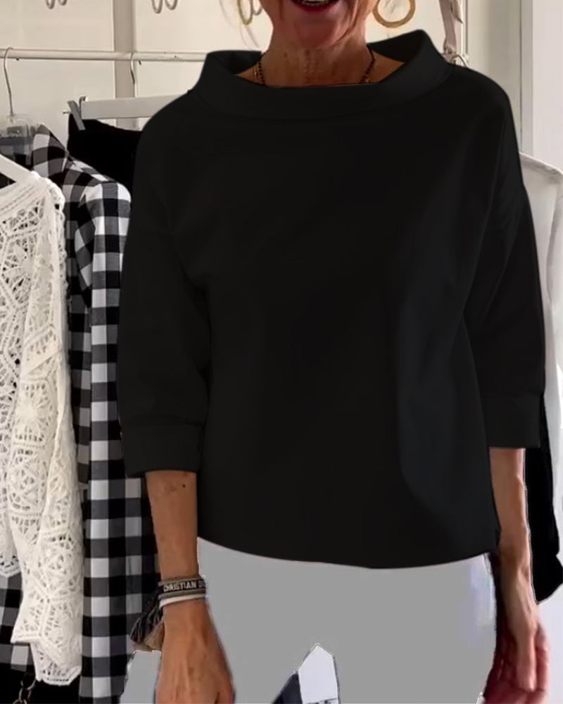 Casual Wide Lapel Turtleneck Top