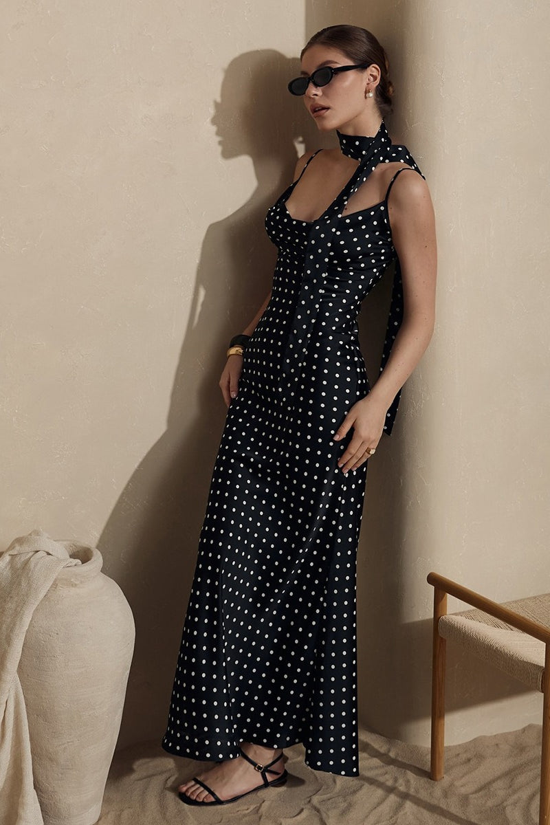 Spot Print Wrap Strap Mermaid Slip Dress