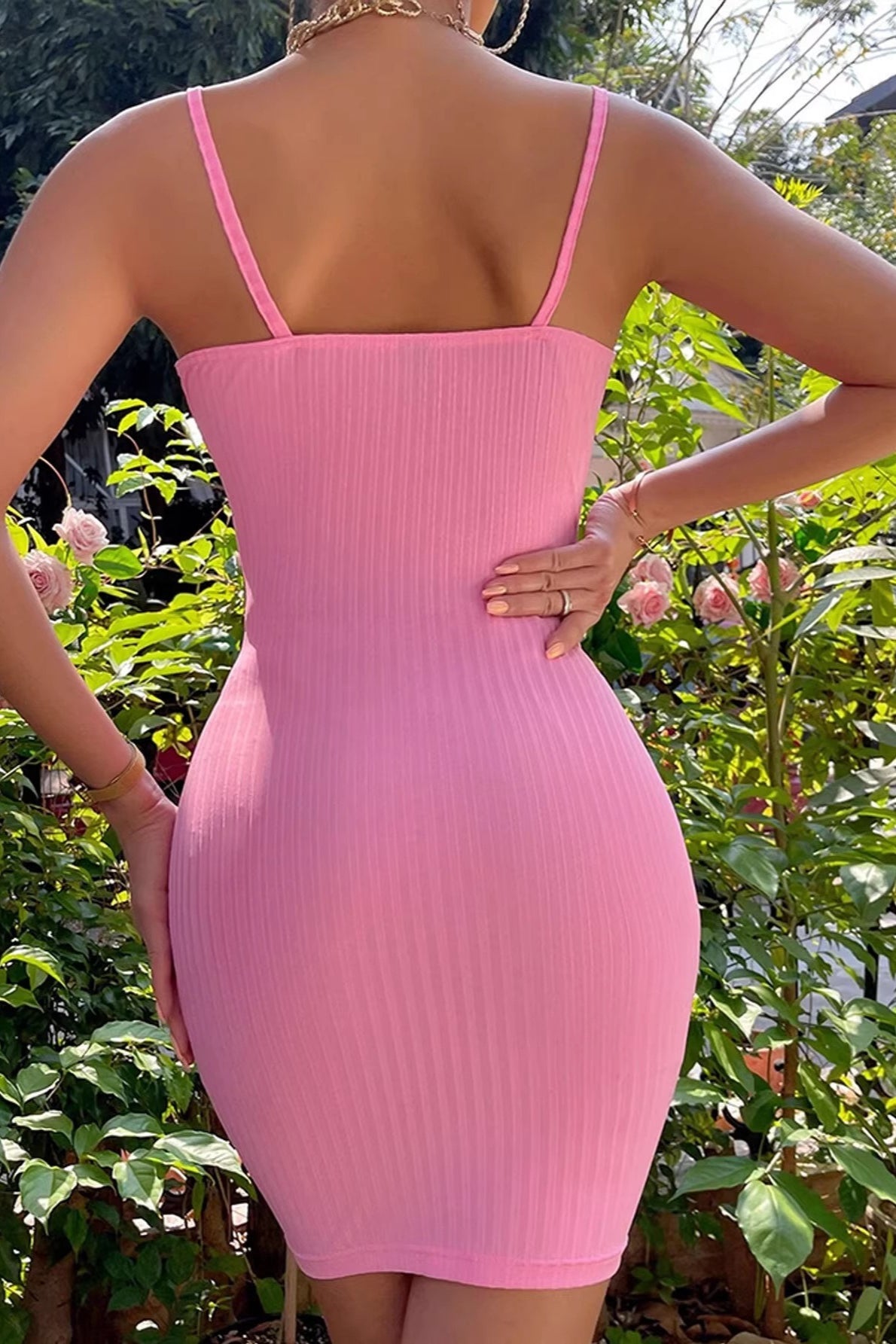 Spaghetti Strap Ruffle Tie Mini Slim Bodycon Dress