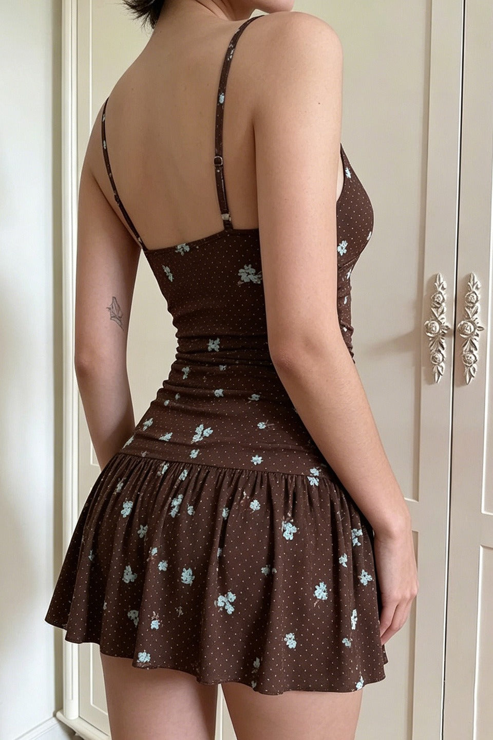 Strap V Neck Short Slim Floral Dress