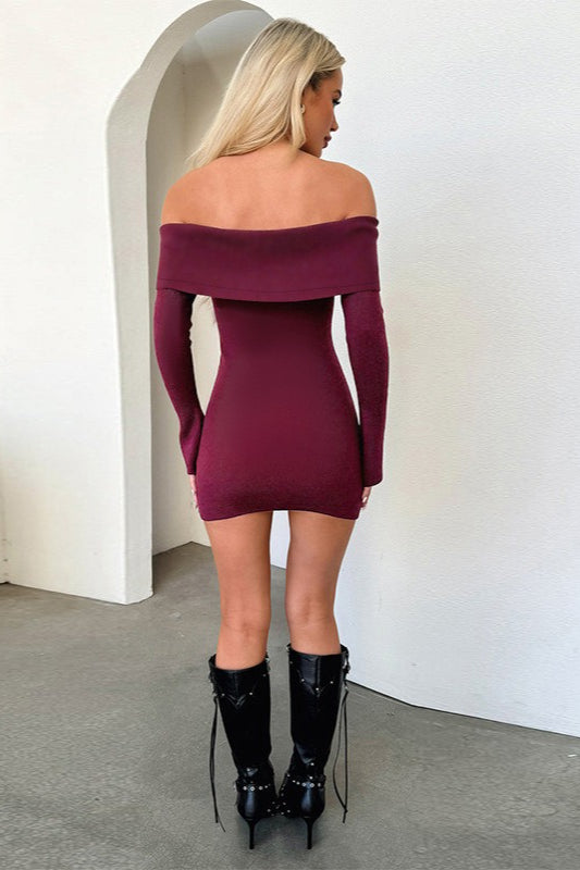 Off Shoulder Knit Slim Mini Dress