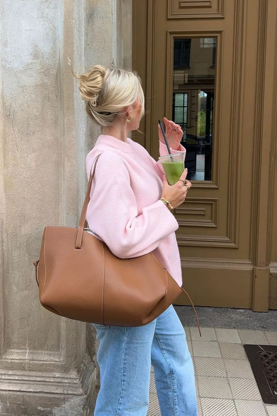 Pink Sweet Crew Neck Slouchy Pullover Sweater