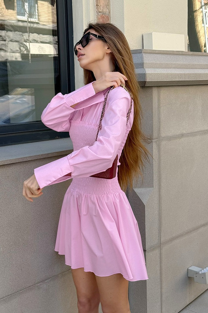 Pink Shirt Sleeve Mini Dress