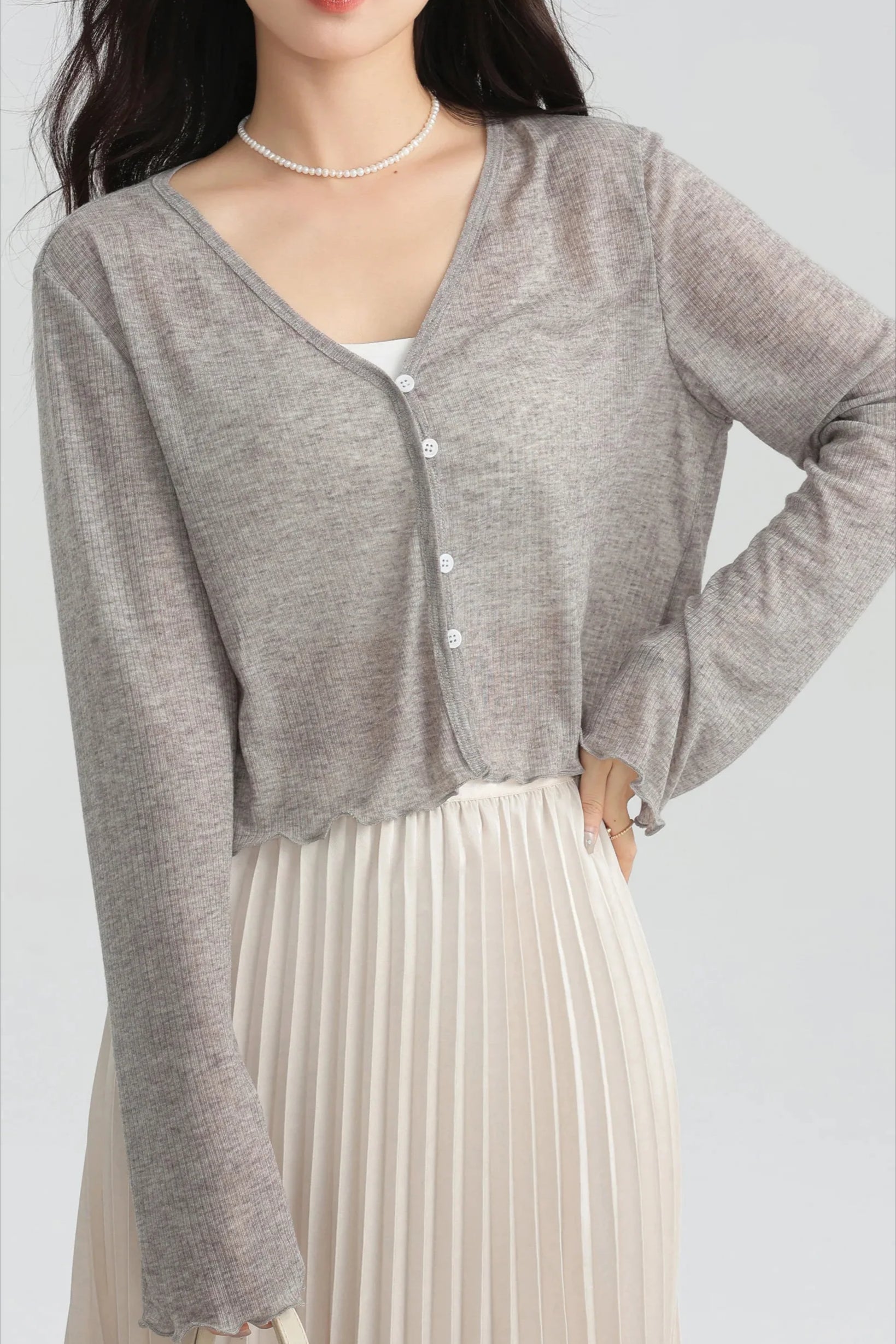 Tencel VNeck Cropped Cardigan