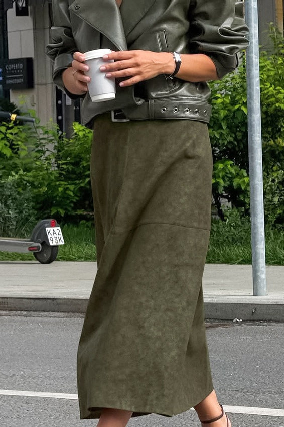 Suede Knit High-Waist Skirt