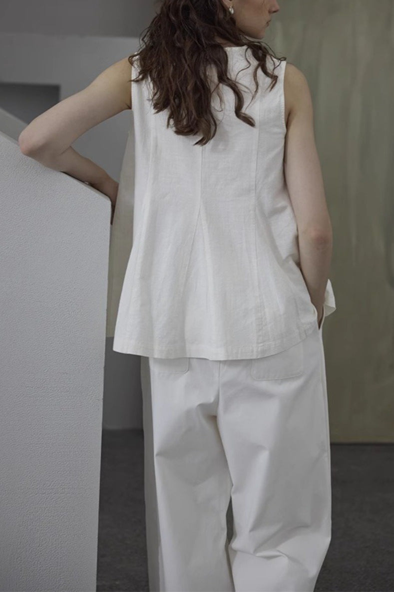 French Linen Crew Neck Blouse