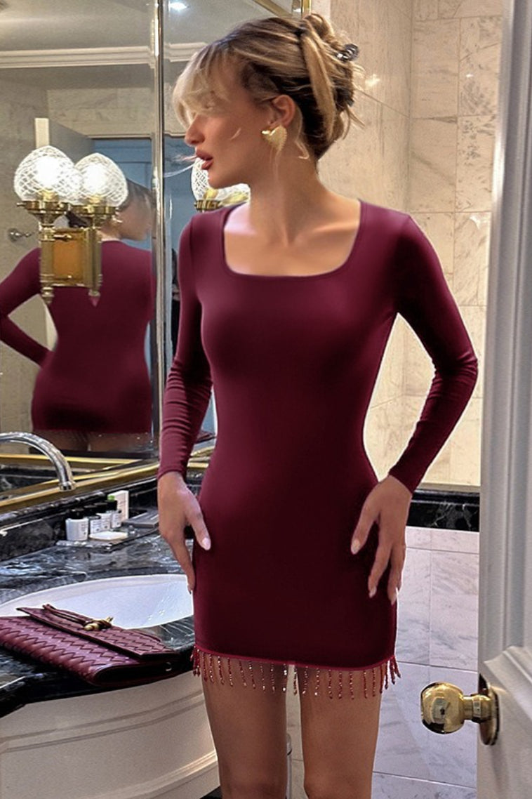 Tassel U-Neck Bodycon Mini Dress