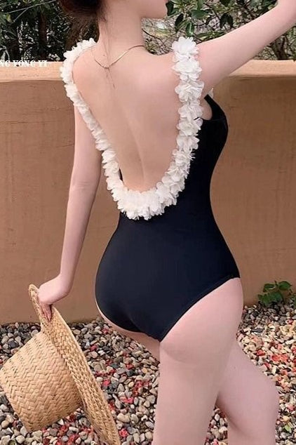 Chic Floral Printed Low Back One Piece Swimsuit