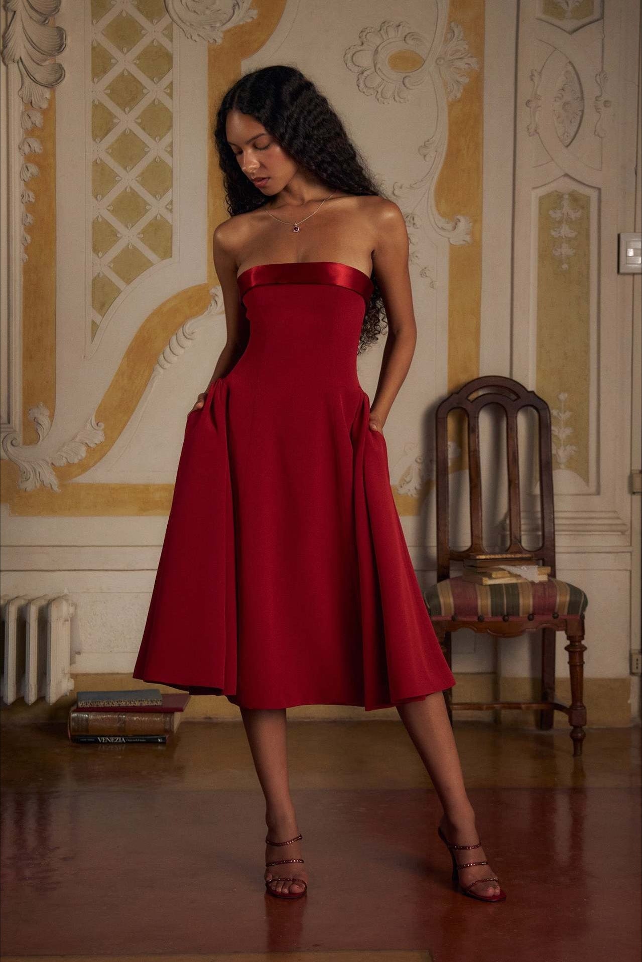 Sexy Backless Strapless Color-Block Maxi Party Dress