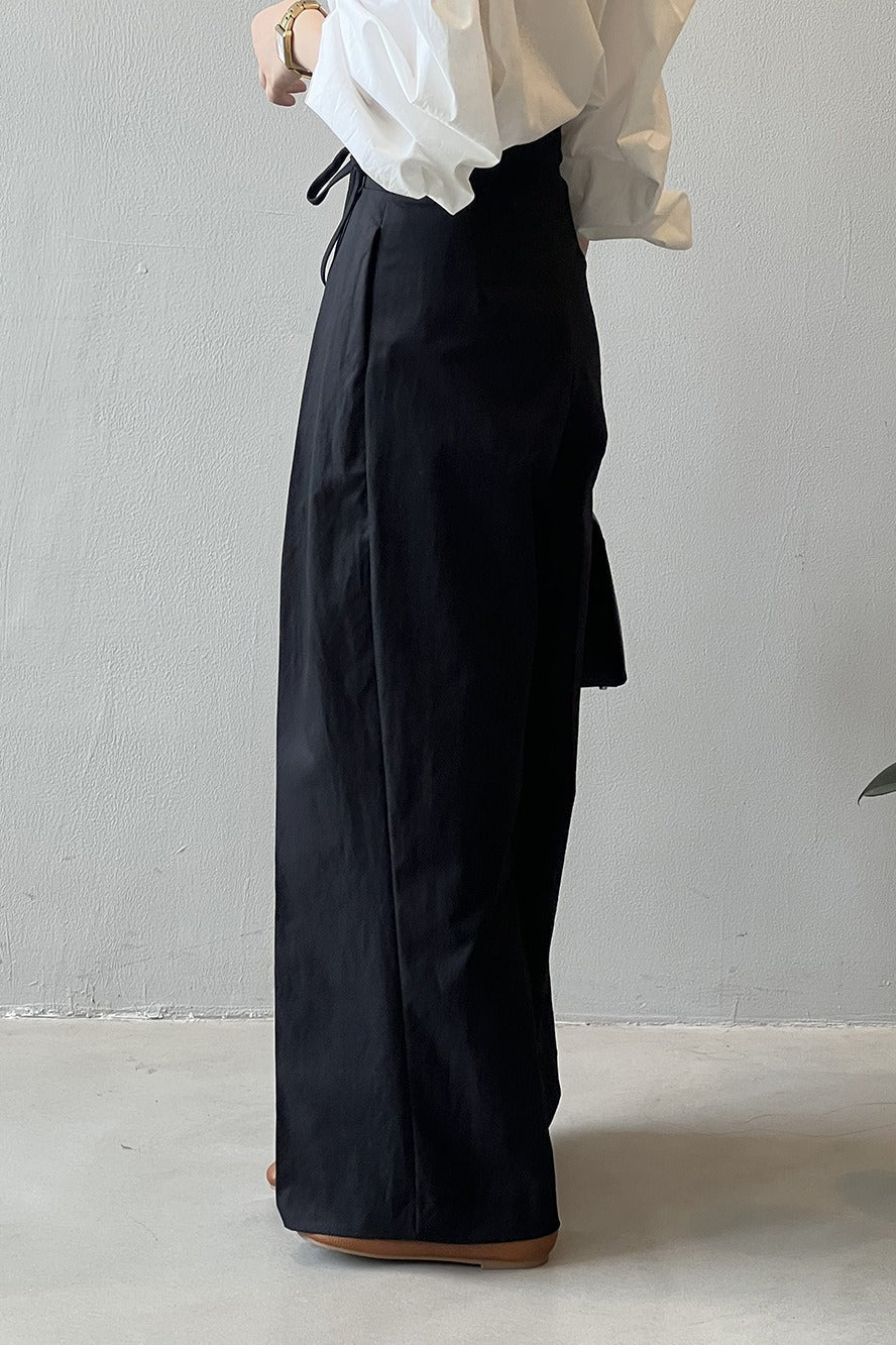 Asymmetrical Placket Tie Relaxed High Waist Long Pants