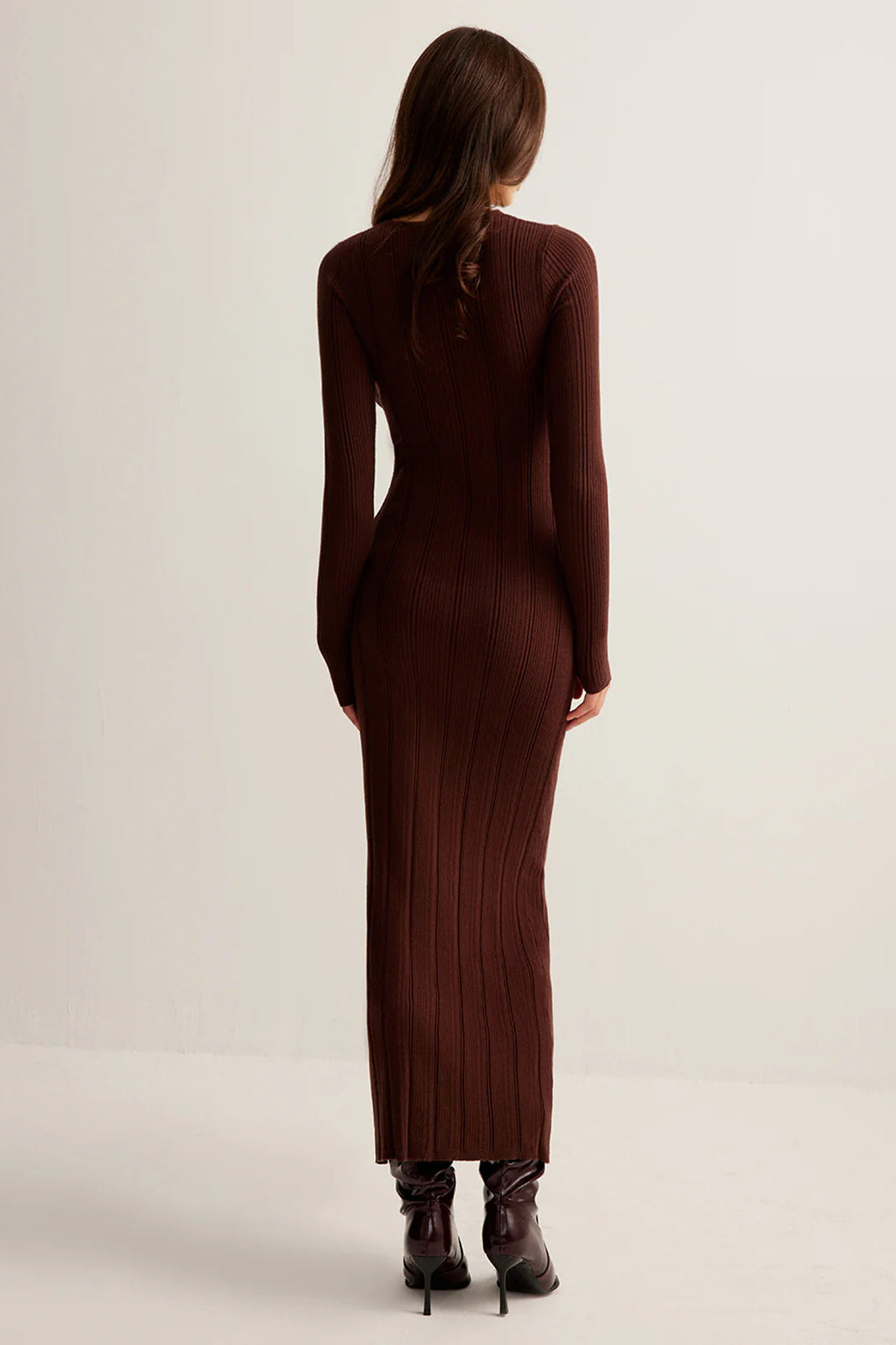 Brown Ribbed Knit Bodycon Dress 5