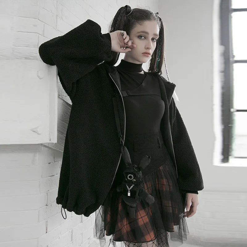 Women's Style Mesh Stitched Plaid Warm Highwaisted Fluffy Daily Thick Personality Mini Skirt