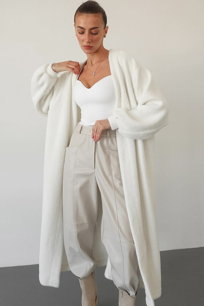 Chenille V Neck Belted Coat