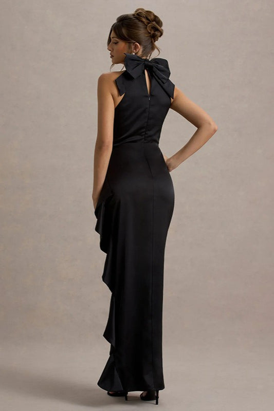 HighNeck Lace Slit Party Dress