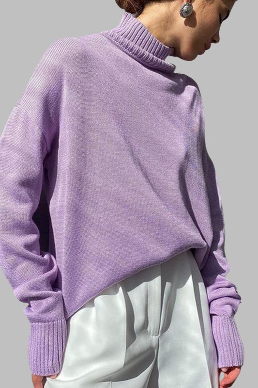 Versatile Solid Turtleneck Euro Sweater