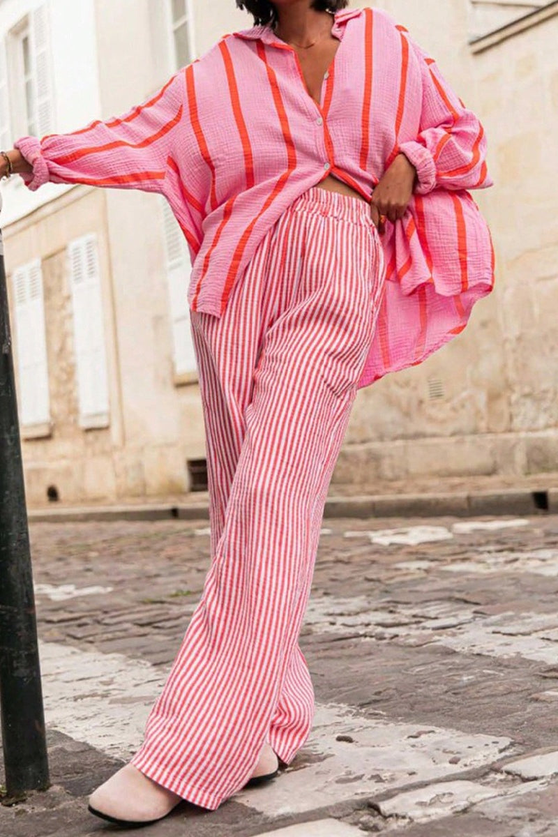 Striped Long-Sleeve Cardigan Blouse